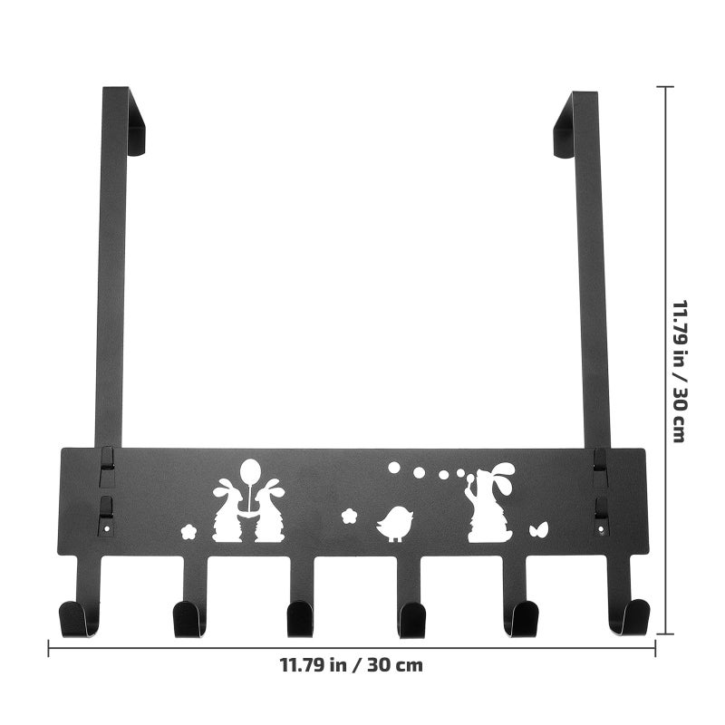 6 Row Black Iron Over The Door Storage Hook Rack With Rabbit Shaped Hooks - Image 3