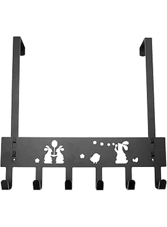 6 Row Black Iron Over The Door Storage Hook Rack With Rabbit Shaped Hooks - Image 1