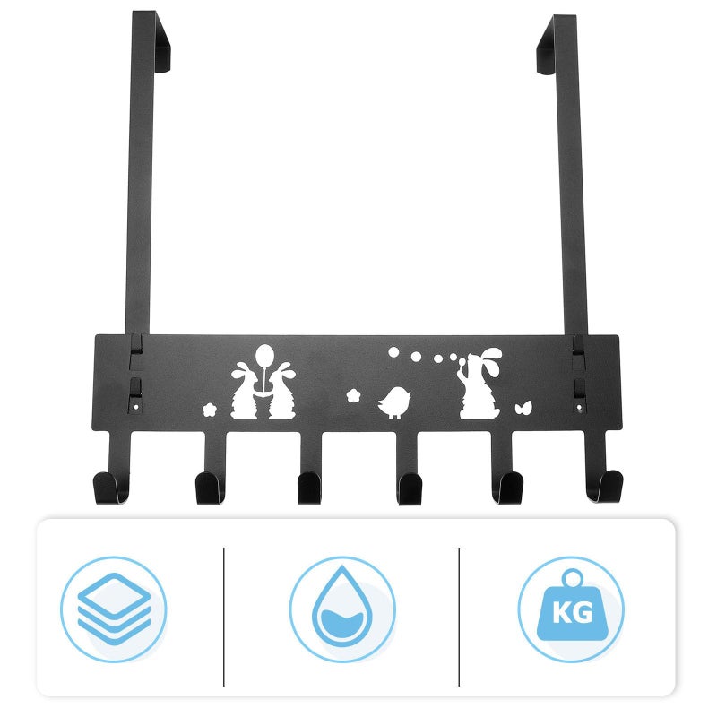 6 Row Black Iron Over The Door Storage Hook Rack With Rabbit Shaped Hooks - Image 4