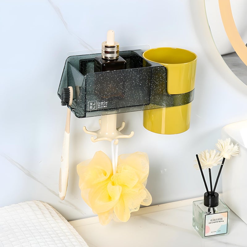 Jinila Jinila Self Adhesive Magic Sticker Plastic Toothbrush, Toothpaste, Comb, Cream, Lotion Holder with Hanging Hook and Hair Dryer Stand Bathroom and Kitchen Organizer (Pack of 1, Multicolor) - Image 1