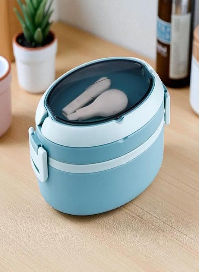 Gcrox Insulated Oval Vega Food Container with Attractive Spoon Leak-Proof Stainless Steel Insulated wLunch Box Tiffin School & Travel (Multi-Color) - Image 1
