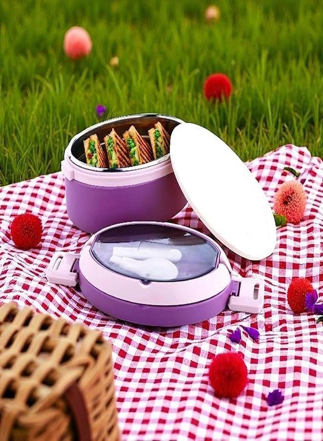 Gcrox Insulated Oval Vega Food Container with Attractive Spoon Leak-Proof Stainless Steel Insulated wLunch Box Tiffin School & Travel (Multi-Color) - Image 4