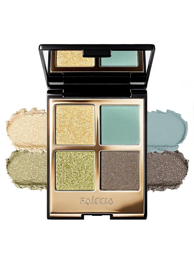 Faiccia Mojito Quad Eyeshadow, 4 Shades Yellow Green & Gray with Glitter, Matte & Shimmer for Fresh & Bold Eye Looks 05# - Image 1