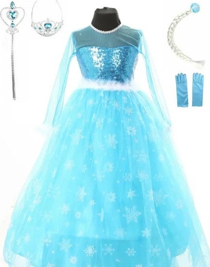 Dilay Damla Kids Boutique Elsa Costume with Tarlatan Crown Hair Wand Gloves Gift  - Image 1