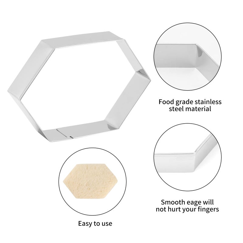 ANCKNE Hexagon Cookie Cutter Set 4 Sizes- 5 Inch  4 Inch  3 Inch  2 Inch Stainless Steel Geometric Gem Cookie Cutters Shapes Molds - Image 2