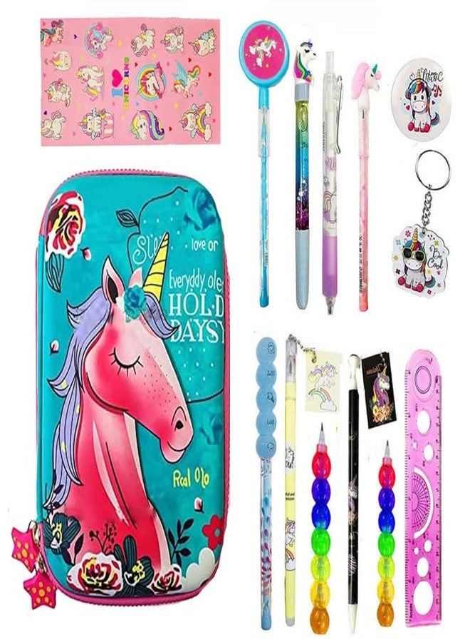 14pcs Unicorn Stationery Set for Girls Birthday Return Gifts for Kids School Supply Stationery Combo Set Rakhi Gift for Sisters Return Gift Pack fo 14 Piece (Blue)