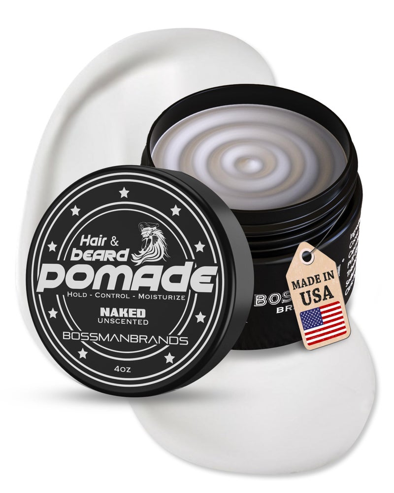 Bossman Hair  Beard Pomade for Men Naked  Unscented  Medium Hold  Moisturizing for Hair Beard  Mustache Styling  Made in USA