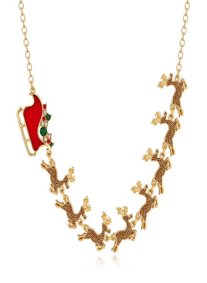 WOWORAMA Christmas Reindeer Pendant Necklace Novelty Christmas Santa Sleigh with 8 Reindeers Decor Necklace Festive Christmas Jewelry - Xmas Reindeer Necklace - Image 1