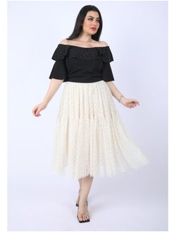 FULL JOY Elegant Two-piece set, Black Blouse And White Tulle Skirt  - Image 1