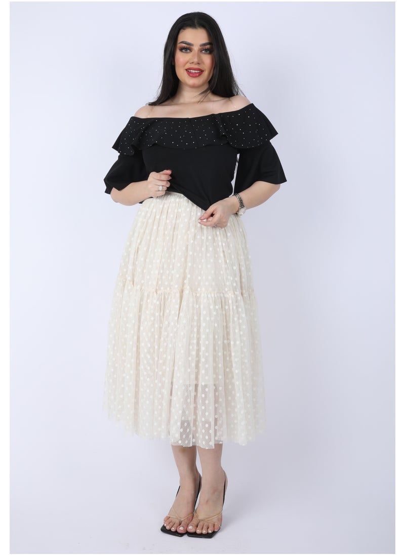 FULL JOY Elegant Two-piece set, Black Blouse And White Tulle Skirt  - Image 3