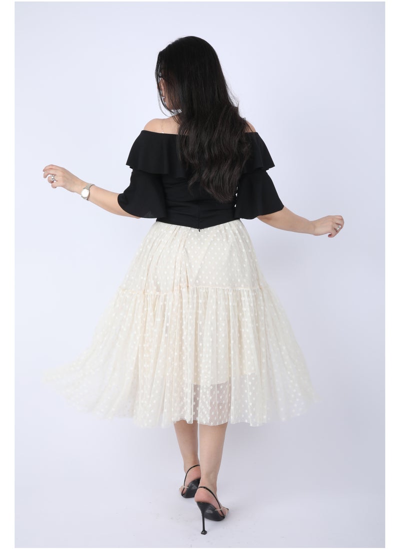 FULL JOY Elegant Two-piece set, Black Blouse And White Tulle Skirt  - Image 5