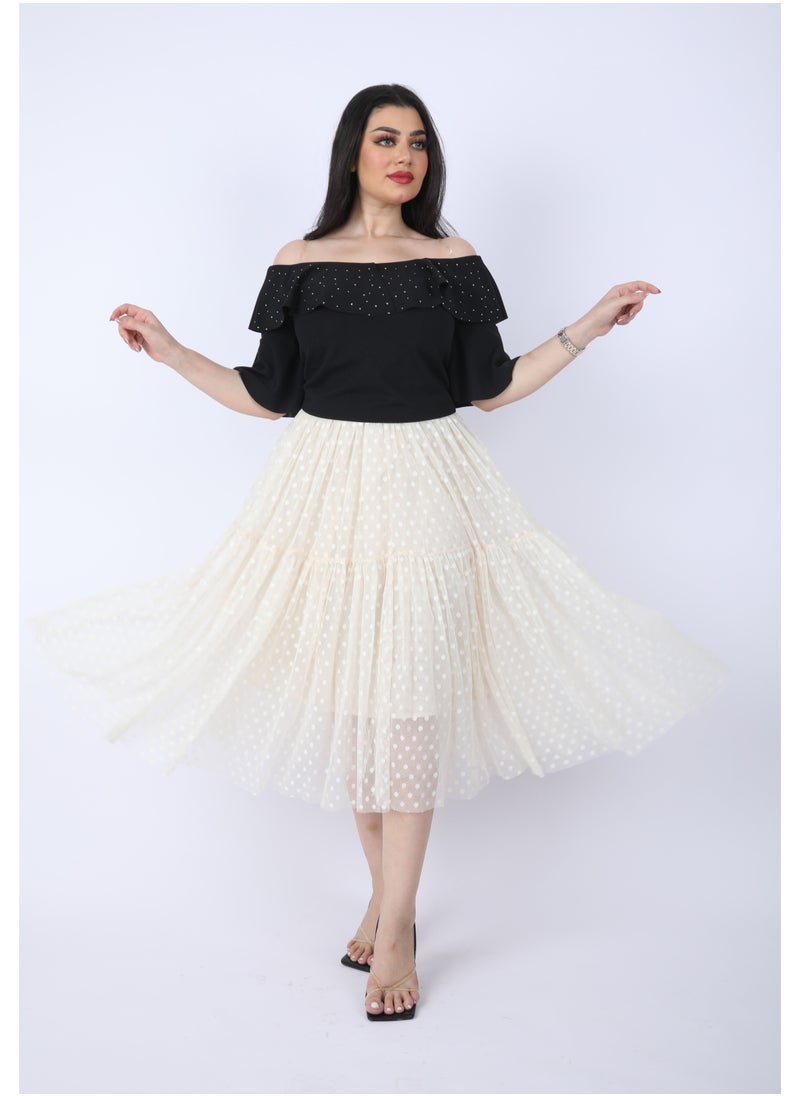 FULL JOY Elegant Two-piece set, Black Blouse And White Tulle Skirt  - Image 2