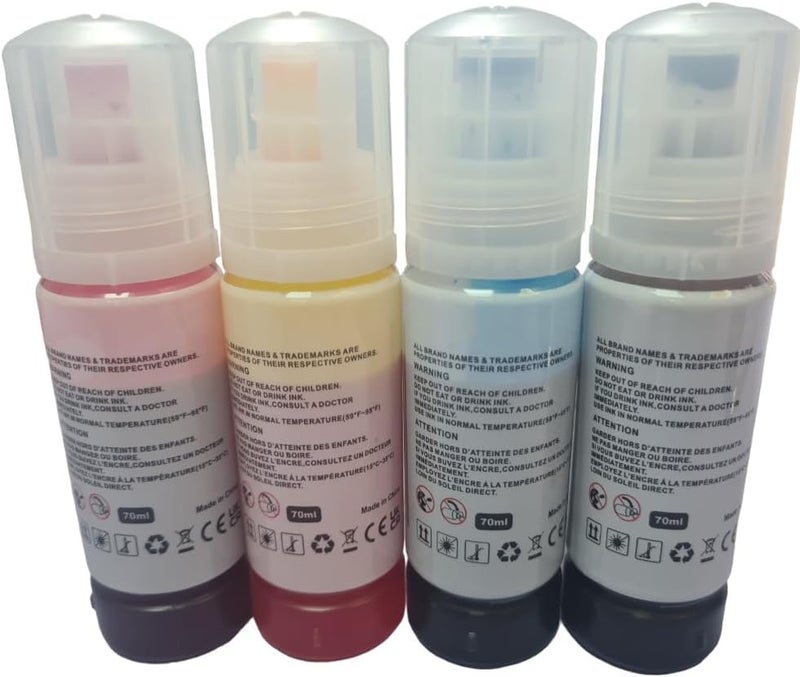 Premium Ink Refill Bottles Compatible 103 Ink Set Four Color For Epson Work With L1100,L1200,L3100,L3110,L3150,L3160,L3200,L3500,L5100,L5200,L5500 Printers. 70Ml Dye Ink Set, Cmyk Colours - Image 2