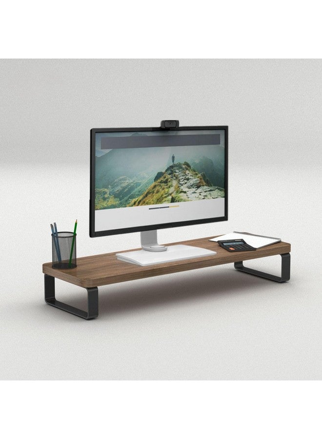 Flux حامل شاشة فلوكس خشبي | حامل شاشة مرتفع | حامل كمبيوتر لطاولة المكتب | غير قابل للانزلاق، المادة: لوح جزيئي ومعدن الحجم - (59.5 سم × 20 سم × 12 سم) رف (بني جوز) - Image 1