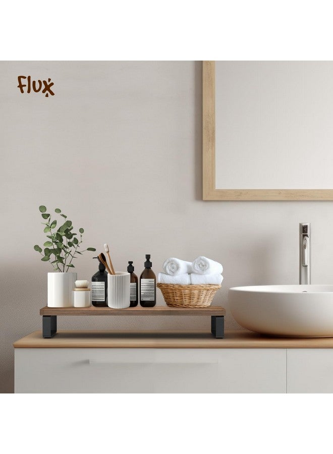 Flux حامل شاشة فلوكس خشبي | حامل شاشة مرتفع | حامل كمبيوتر لطاولة المكتب | غير قابل للانزلاق، المادة: لوح جزيئي ومعدن الحجم - (59.5 سم × 20 سم × 12 سم) رف (بني جوز) - Image 4