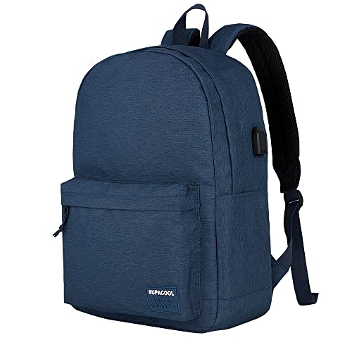 SUPACOOL Casual Laptop Backpack for Men and Women, Backpack for College, USB Charging Port, Lightweight Pack Back(Navy blue) - Image 1