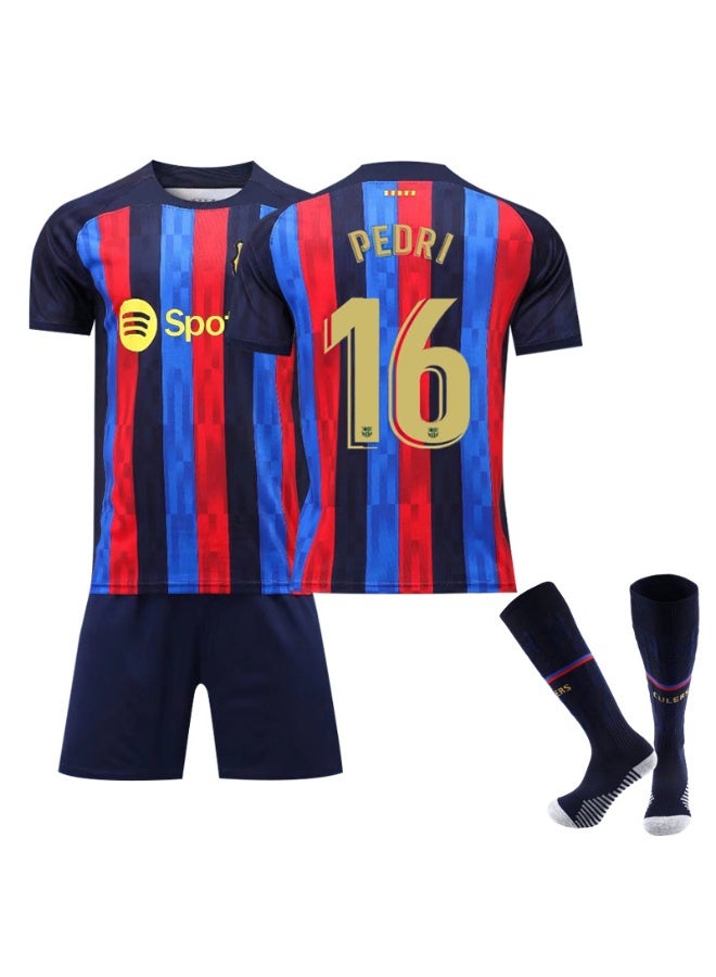 اف سي برشلونة 2022-2023 ملابس رياضية لكرة القدم # 16 بيدري لكرة القدم جيرسي السراويل الجوارب مجموعة حجم الأطفال والكبار حجم الهدايا للجماهير والأصدقاء - Image 1