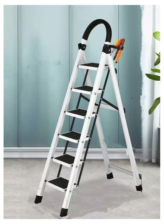 رافين سلم قابل للطي متعدد الوظائف من 6 خطوات مع مشبك مضاد للترهل للاستخدام الداخلي ورف تخزين مناسب للمطبخ والمنزل وغرفة المعيشة 44 × 105 × 160 سم - Image 1
