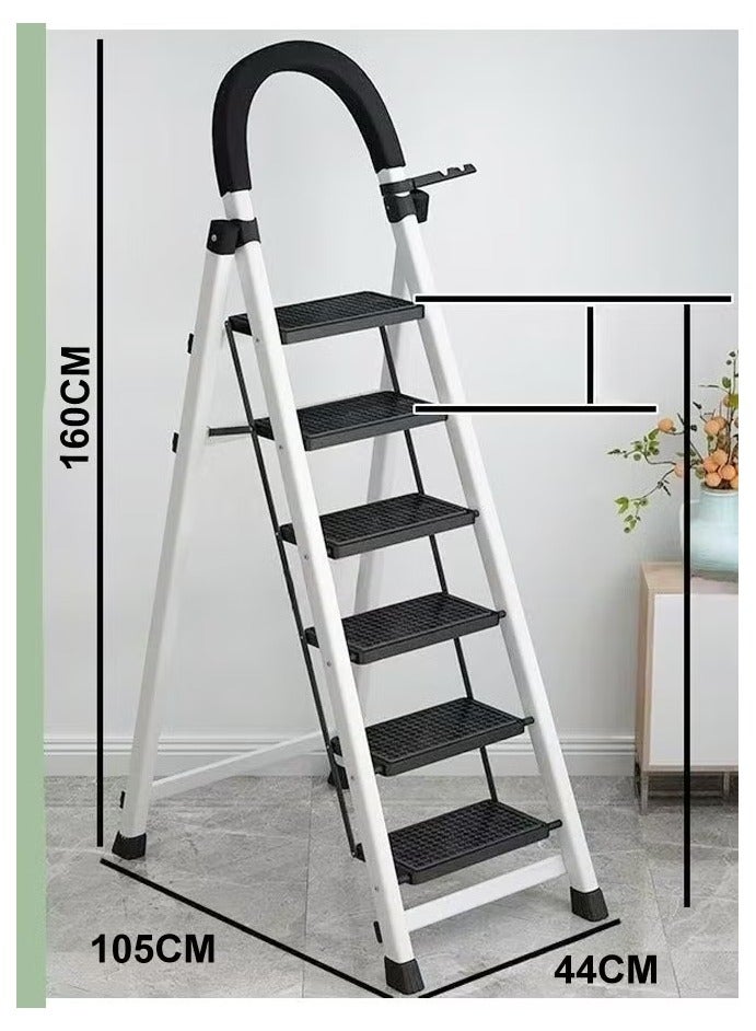 رافين سلم قابل للطي متعدد الوظائف من 6 خطوات مع مشبك مضاد للترهل للاستخدام الداخلي ورف تخزين مناسب للمطبخ والمنزل وغرفة المعيشة 44 × 105 × 160 سم - Image 2
