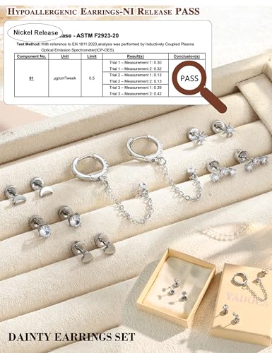 YADOCA Gold Flat Back Earrings for Women, 14K Gold Plated Trendy Cartilage Earring Sets for Multiple Piercing Hypoallergenic Small Huggie Hoop Earrings Stacks with Dangle Chain Dainty Stud Earrings - Image 5