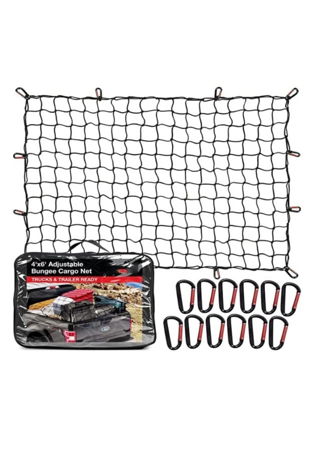 Generic Cargo Nets, 12 Aluminum Climbing Hooks, 12 ABS Plastic Clips, and a Fabric Bag, Premium Bungee Rope Net, Cargo Net, and Roof Tie Down Net  - Image 1