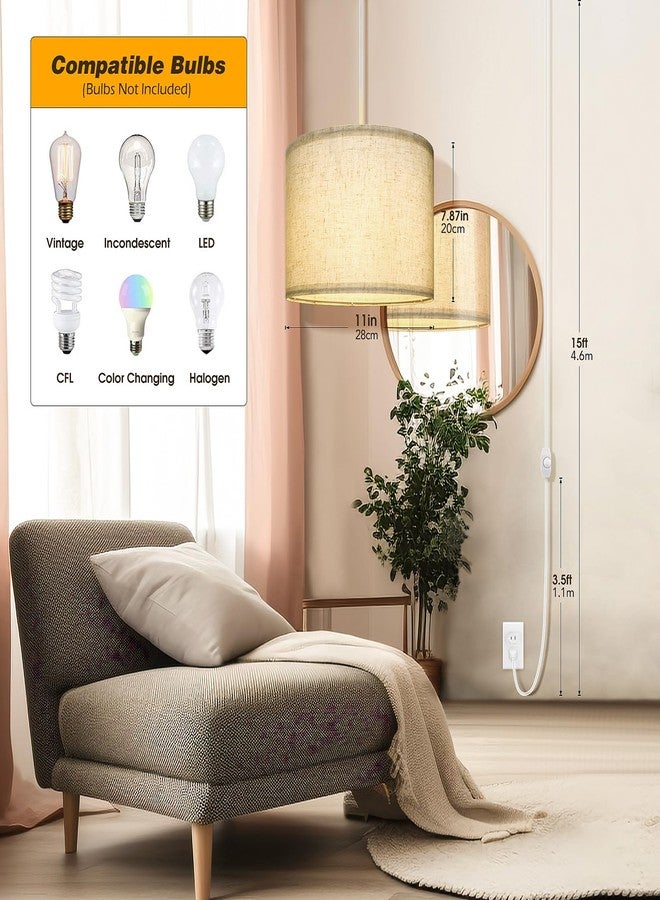WimiSom Plug in Pendant Light,15 FT Hanging Lamp with Plug in Cord, Dimmable Switch, Pendant Lighting with Fabric Shade, Hanging Light Fixture for Living Room, Bedroom, Dining Room, Kitchen - Image 3
