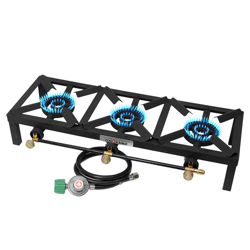 COOKAMP Propane Triple Burner Angle Iron Camp Stove with CSA Listed Regulator and 4ft Hose (SA3200) - Image 3