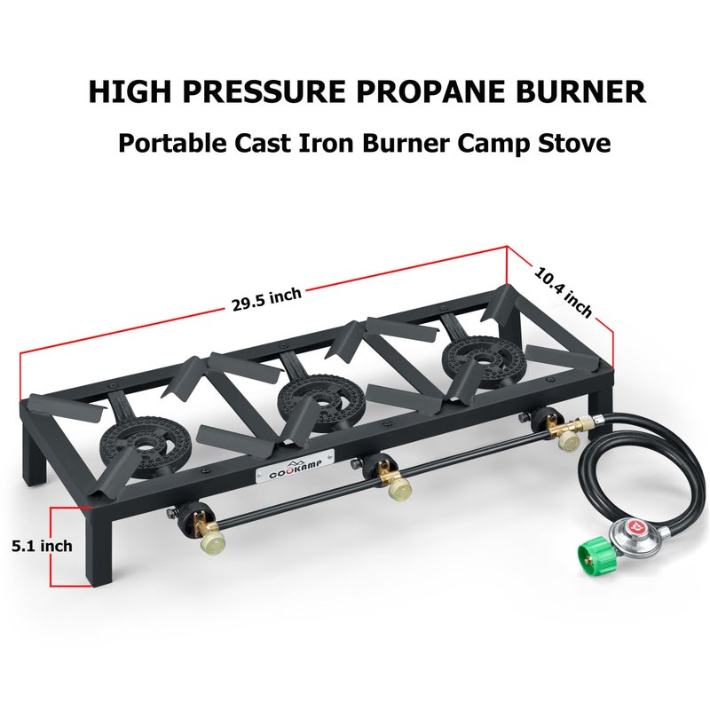 COOKAMP Propane Triple Burner Angle Iron Camp Stove with CSA Listed Regulator and 4ft Hose (SA3200) - Image 4