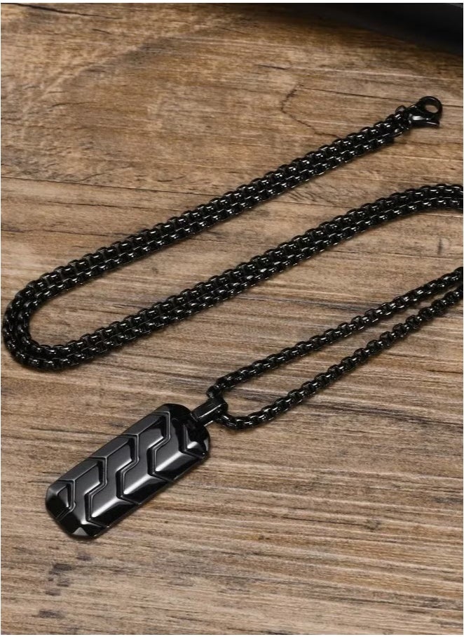 Stainless Steel Geometric Tire Pattern Men's Pendant Necklace (Black, 60cm)  - Image 4