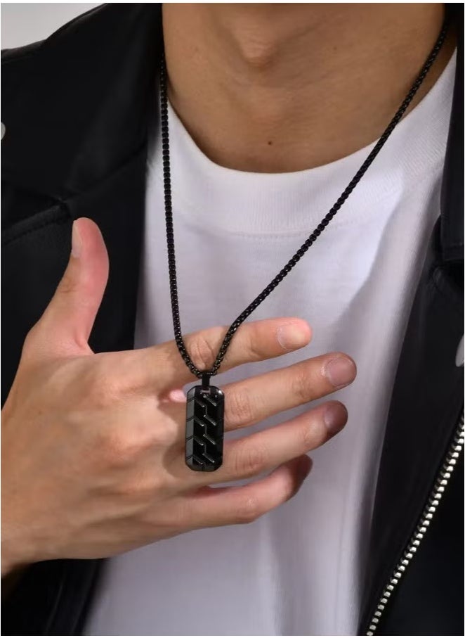 Stainless Steel Geometric Tire Pattern Men's Pendant Necklace (Black, 60cm)  - Image 2