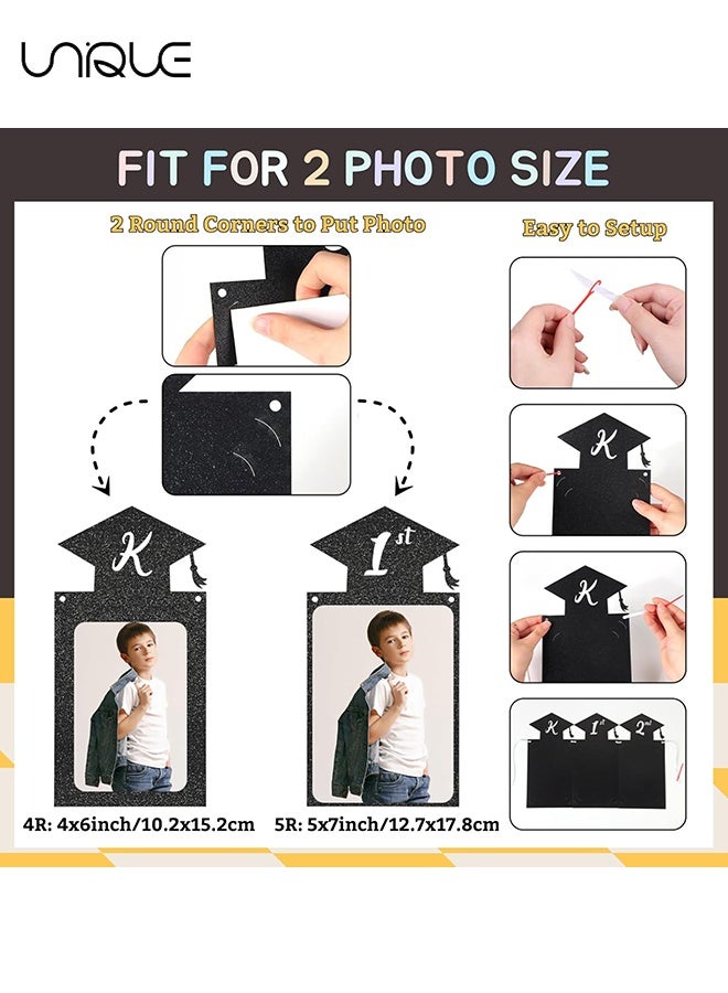 Unique Glitter Graduation Photo Banners Set from Kindergarten to 12th Grade 2025 Graduation Party Decorations Congrats Grad We are So Proud of You Banner 2025 High School Grad Congratulation Party Favors with 24Pcs Cake Toppers - Black Gold  - Image 4