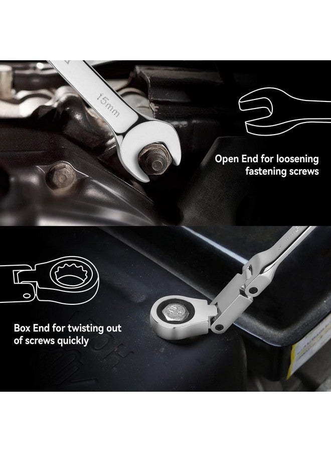 DISEN Ratchet Wrenches Set 13pcs, Double Jointed Flex Head Ratcheting Wrench Set, SAE 1/4'' -3/4'', Open End Long Combination Wrench Set, 72-Teeth, Cr-V Steel, with Heavy Duty Case - Image 4