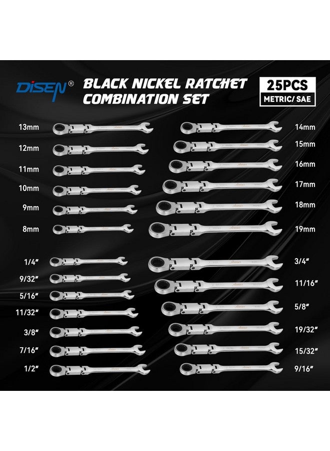 DISEN Ratchet Wrenches Set 13pcs, Double Jointed Flex Head Ratcheting Wrench Set, SAE 1/4'' -3/4'', Open End Long Combination Wrench Set, 72-Teeth, Cr-V Steel, with Heavy Duty Case - Image 5