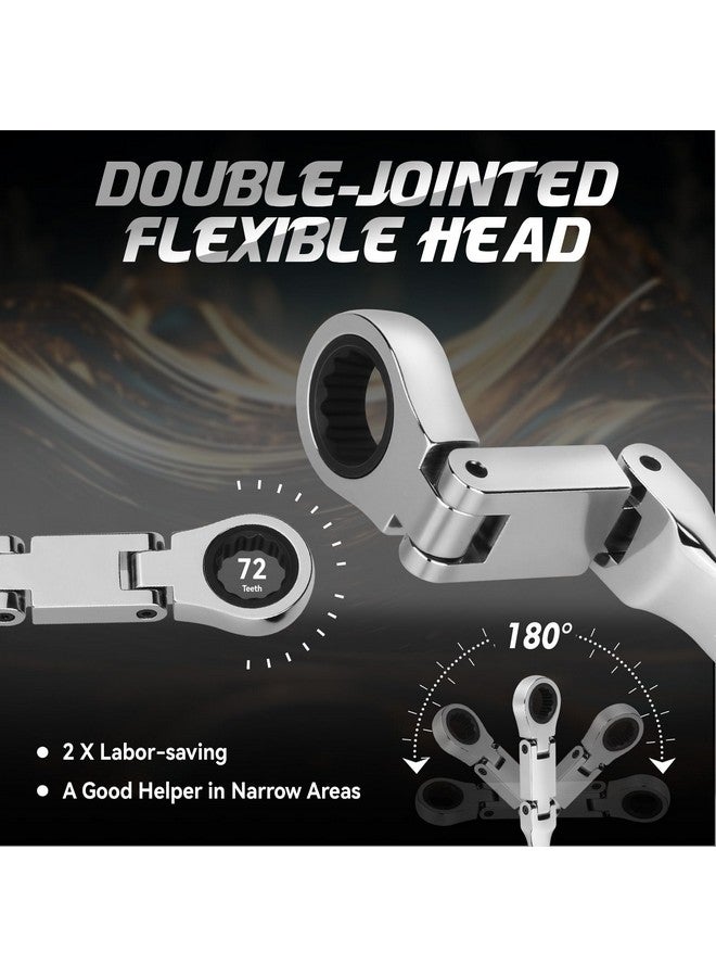 DISEN Ratchet Wrenches Set 13pcs, Double Jointed Flex Head Ratcheting Wrench Set, SAE 1/4'' -3/4'', Open End Long Combination Wrench Set, 72-Teeth, Cr-V Steel, with Heavy Duty Case - Image 3