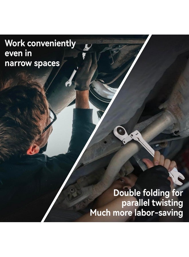 DISEN Ratchet Wrenches Set 13pcs, Double Jointed Flex Head Ratcheting Wrench Set, SAE 1/4'' -3/4'', Open End Long Combination Wrench Set, 72-Teeth, Cr-V Steel, with Heavy Duty Case - Image 2