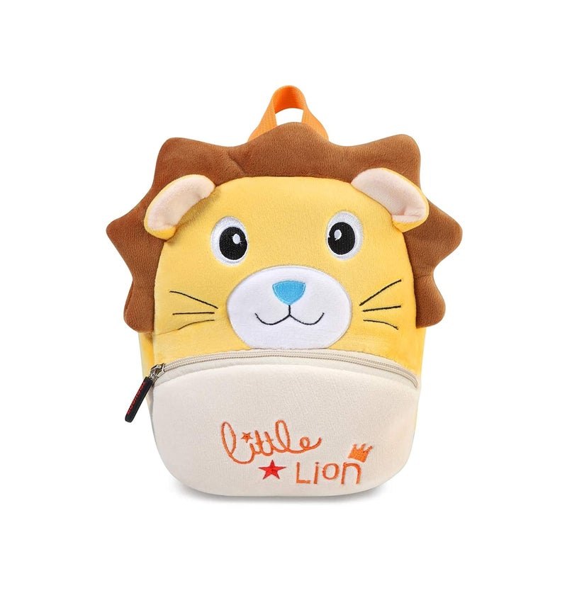 Frantic Kids Soft Cartoon Animal Travelling School Bag Soft Plush 2 Compartment Backpacks Boys Girls Baby For 2 To 5 Years Baby/Boys/Girls Nursery, Preschool, Picnic,(Little Lion), 10 Liters - Image 1