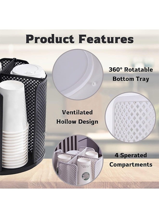Hihonor Versatile Cup and Lid Organizer, 360°Rotating Coffee Cup Dispenser with 4 Compartments, Multifunctional Cup Storage Rack, Durable Paper Cup Holder for Home, Office, Bar, Coffee Shop  - Image 4