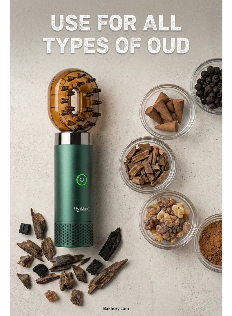 بخورى مبخرة بخور، مبخرة بخور قابلة لإعادة الشحن عبر USB مع مشط للسيارة والمنزل والمكتب، لون أخضر - Image 1