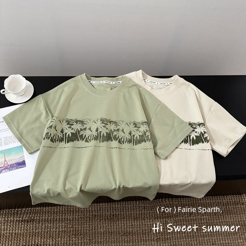 Ice Cool Summer Children'S Summer Ice Cool Solona Short-Sleeved Casual Cotton T-Shirt Stylist Korean Loose Top For Boys - Image 3
