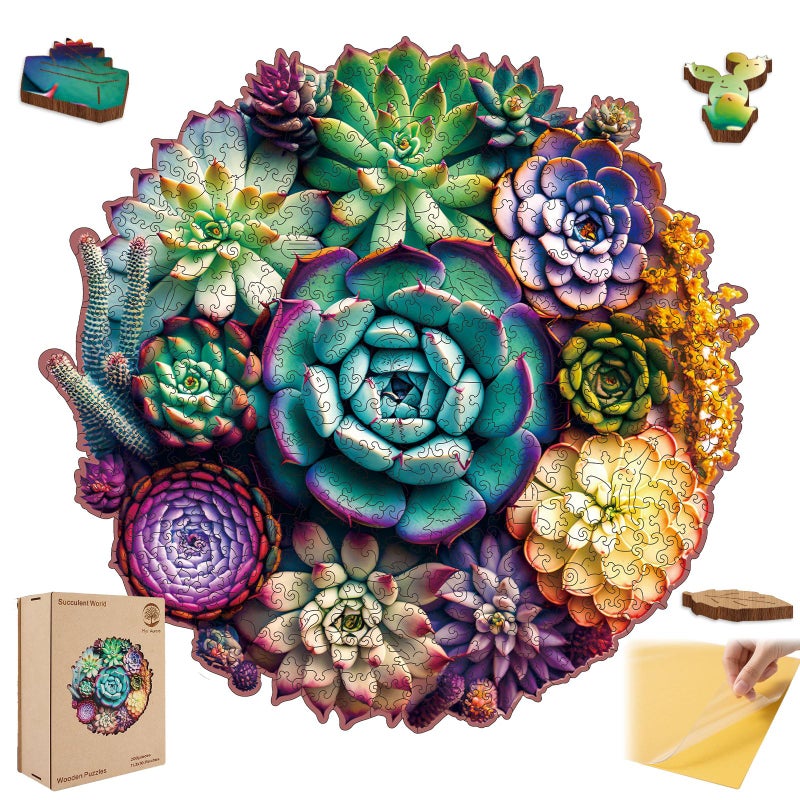 Mys Aurora Wooden Jigsaw Puzzles Mandala Succulent Plants 200 Piece Luxurious Shaped Wooden Puzzles for Adults and Kids Family Game Medium 113 x 109 - Image 4