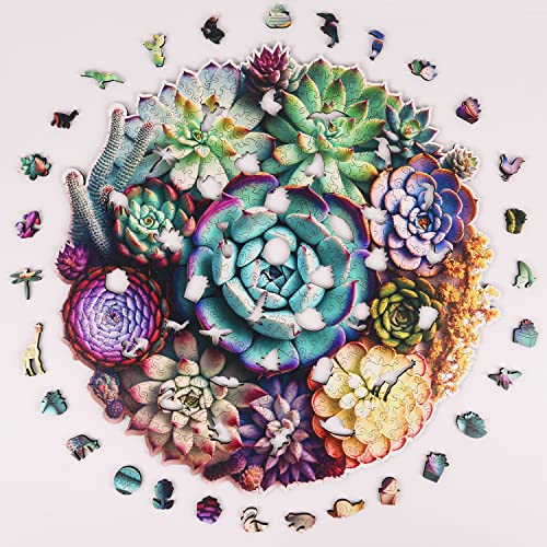 Mys Aurora Wooden Jigsaw Puzzles Mandala Succulent Plants 200 Piece Luxurious Shaped Wooden Puzzles for Adults and Kids Family Game Medium 113 x 109 - Image 5