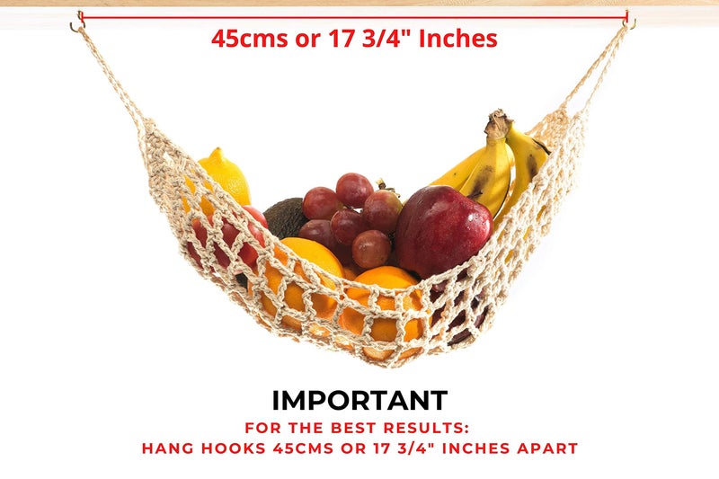 Nomnu Hanging Fruit Hammock Under Cabinet - 1 Macrame Fruit Hammock with 2PCS Hooks - Handwoven Cotton Basket Storage for Produce, Banana - Boho Kitchen Decor for More Counter Space at Home Boat Camper RV - Image 5