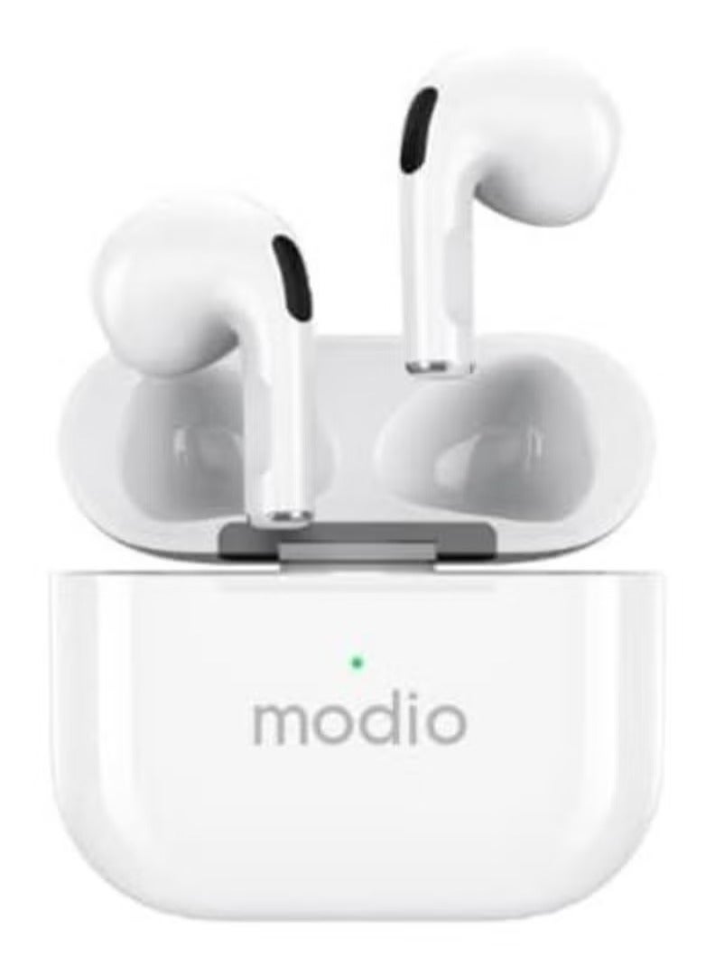 modio ME12 Wireless Bluetooth Headset – Premium HD Sound, Long Battery Life, Noise Isolation, Comfortable Fit & Built-In Mic – Ideal for Calls, Music, & Media – Compatible with iPhone, Android & Bluetooth Devices – White Color - Image 3