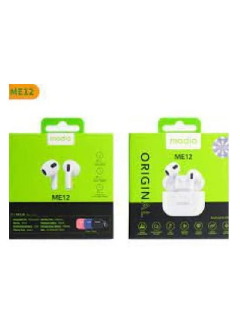 modio ME12 Wireless Bluetooth Headset – Premium HD Sound, Long Battery Life, Noise Isolation, Comfortable Fit & Built-In Mic – Ideal for Calls, Music, & Media – Compatible with iPhone, Android & Bluetooth Devices – White Color - Image 2