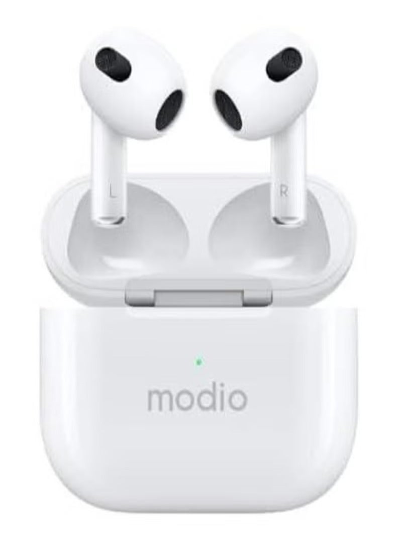 modio ME12 Wireless Bluetooth Headset – Premium HD Sound, Long Battery Life, Noise Isolation, Comfortable Fit & Built-In Mic – Ideal for Calls, Music, & Media – Compatible with iPhone, Android & Bluetooth Devices – White Color - Image 4