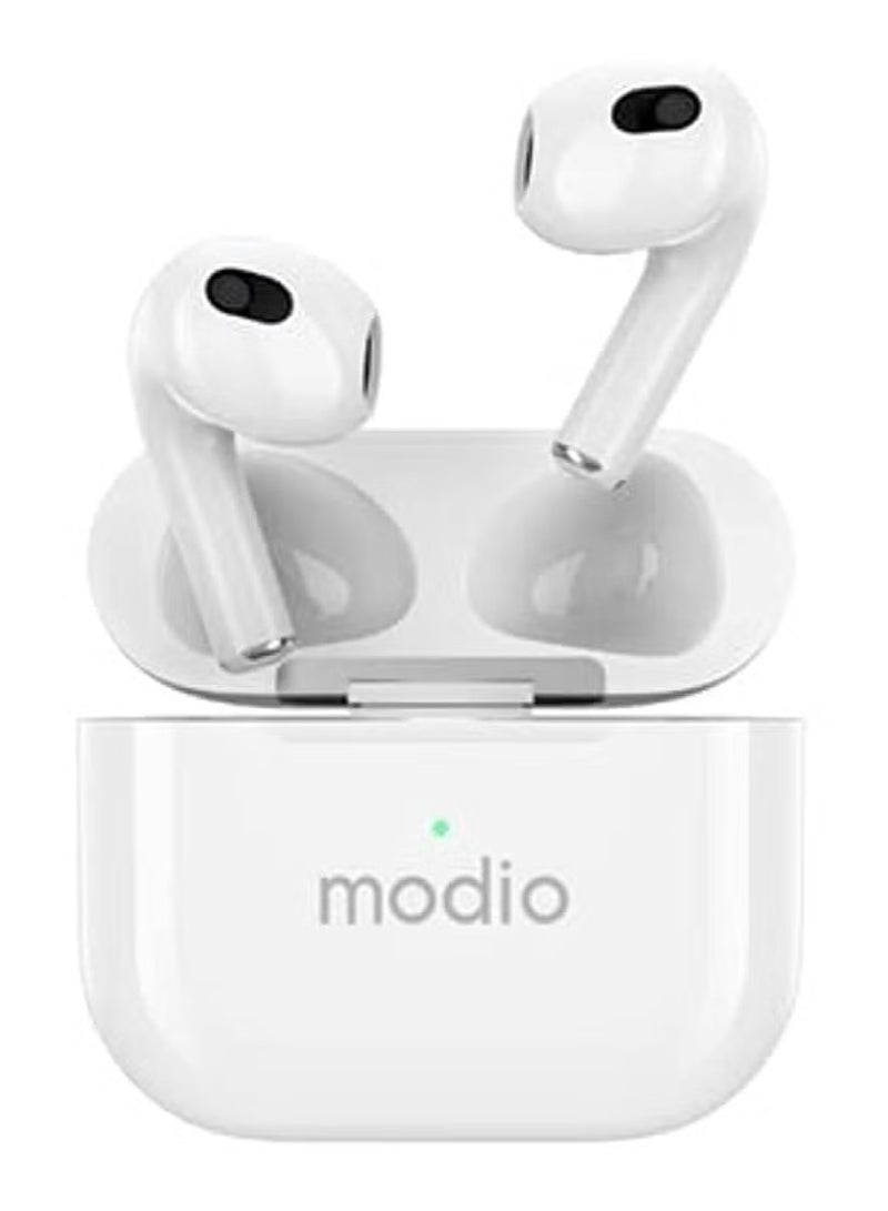 modio ME12 Wireless Bluetooth Headset – Premium HD Sound, Long Battery Life, Noise Isolation, Comfortable Fit & Built-In Mic – Ideal for Calls, Music, & Media – Compatible with iPhone, Android & Bluetooth Devices – White Color - Image 1