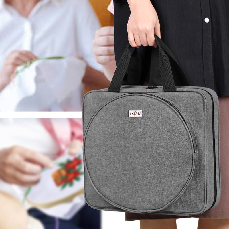 LoDrid Embroidery Project Bag, Square Embroidery Supplies Storage Tote Bag, Portable Craft Carry Case for Embroidery Kits and Cross Stitch Kits Tools, Multiple Pockets, Gray, Bag Only - Image 4