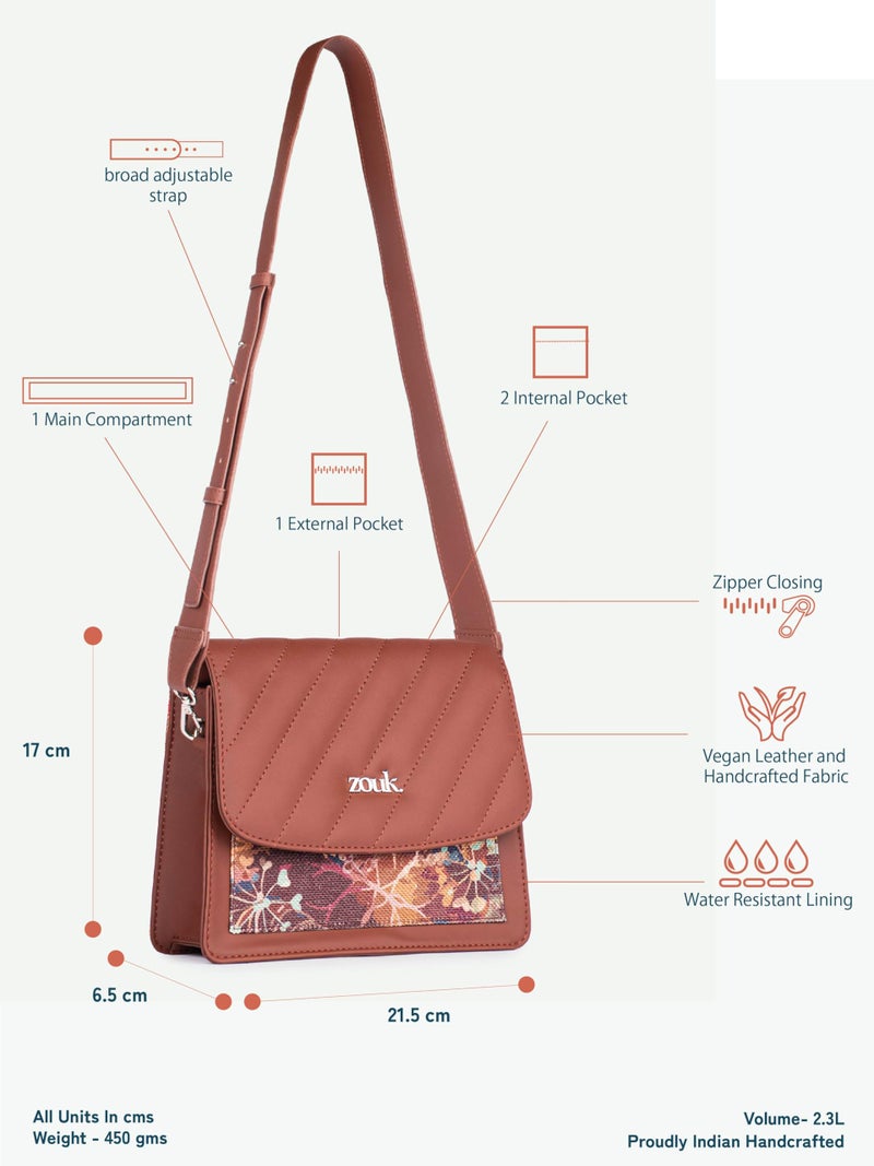 ZOUK FloLov Abstract Printed Vegan Leather Multicolor Flap Closure Beyond Basic Sling Bag For Women's Girls - Image 4