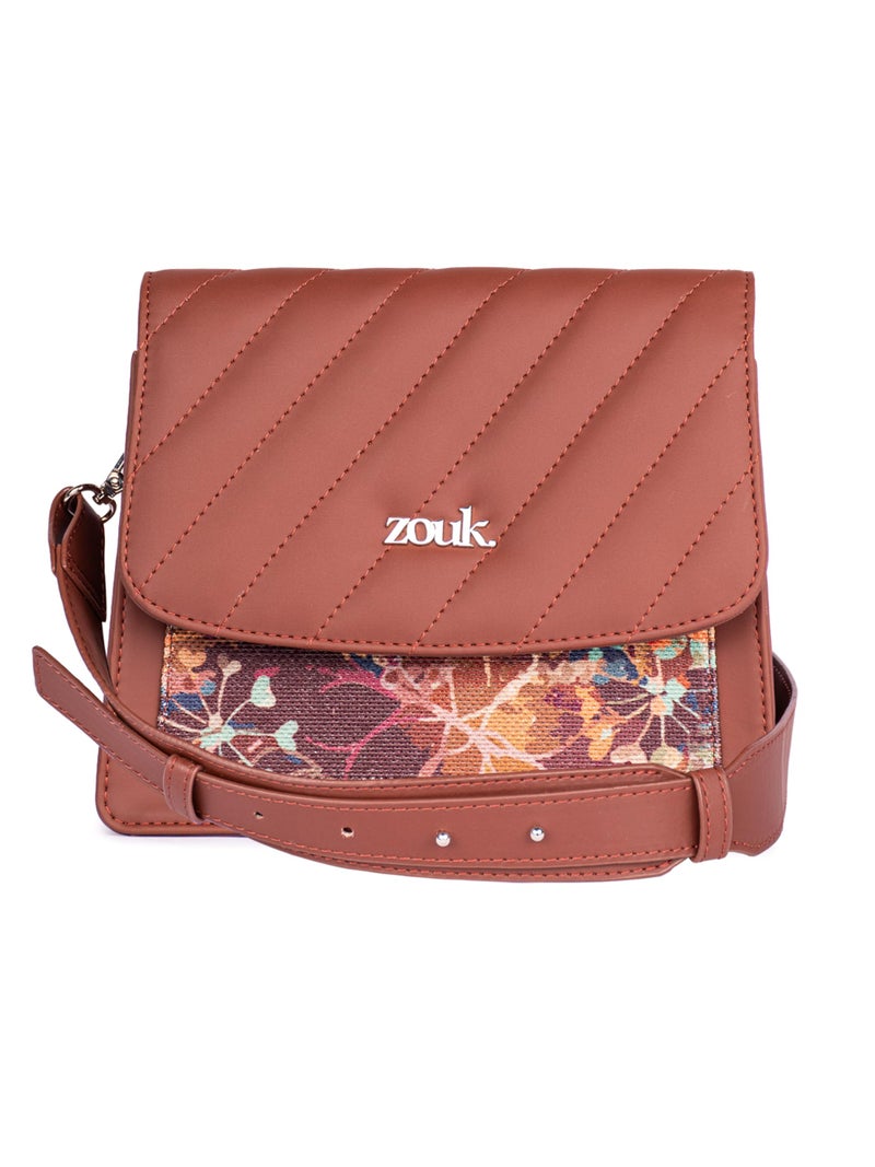 ZOUK FloLov Abstract Printed Vegan Leather Multicolor Flap Closure Beyond Basic Sling Bag For Women's Girls - Image 1