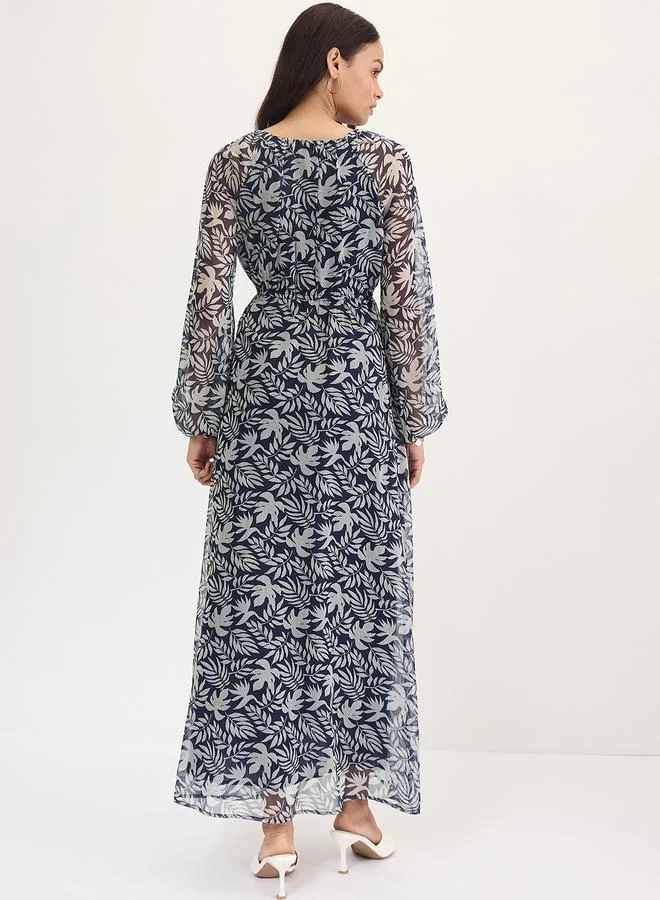 Femmella Femmella Navy All Over Leaf Print Maxi Dress